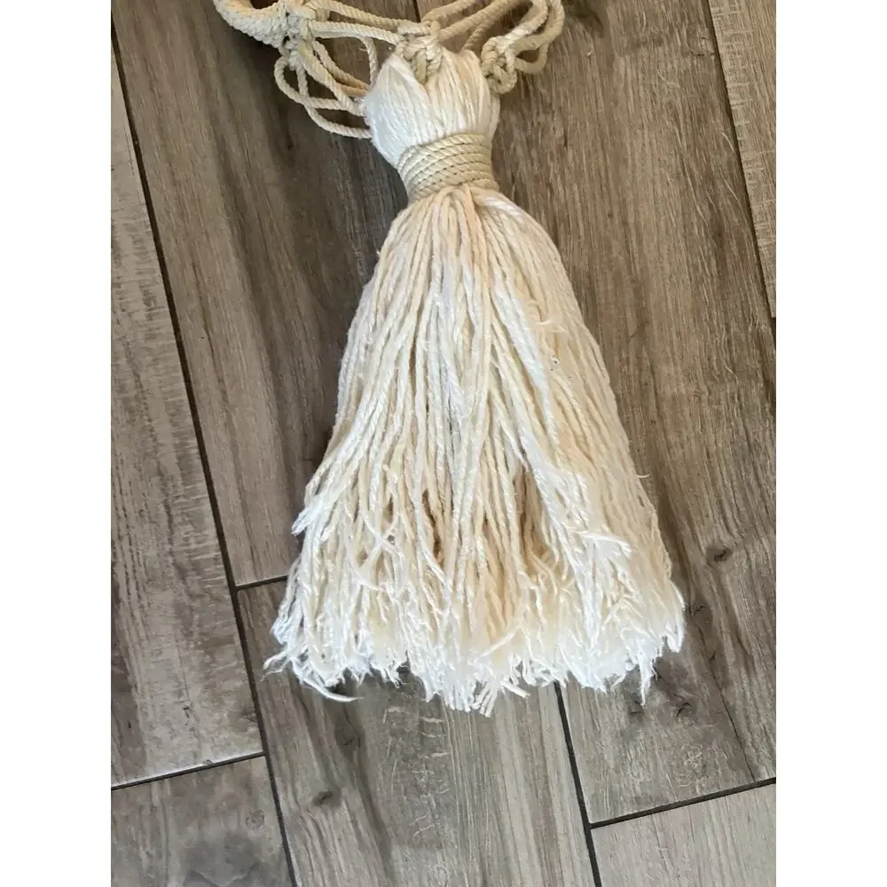 Vintage Macrame Double Plant Hanger 58” Cotton Rope Boho Hanging Planter